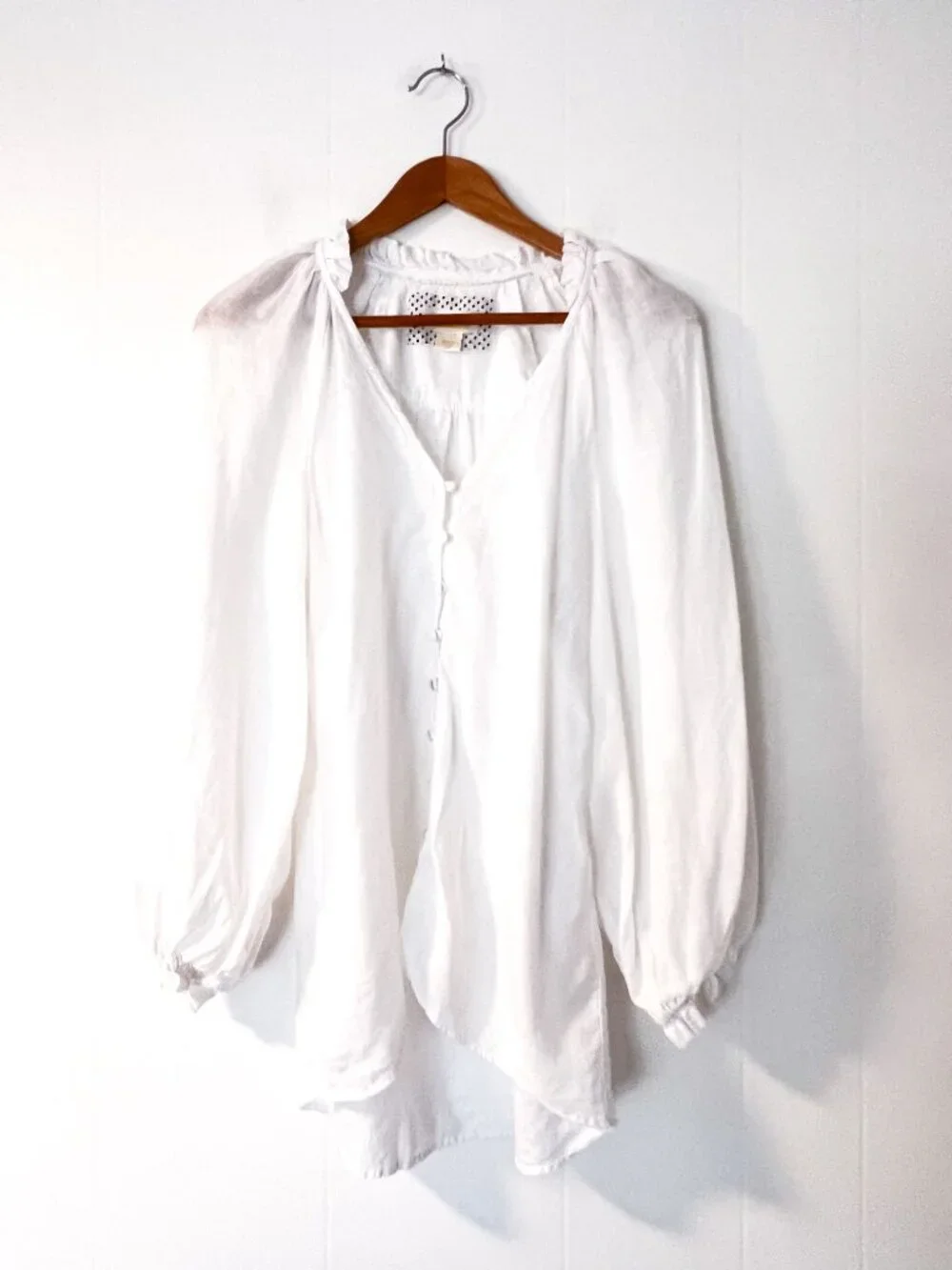 Anthropologie Maeve puffy sleeve pure linen white top size S small Audie
